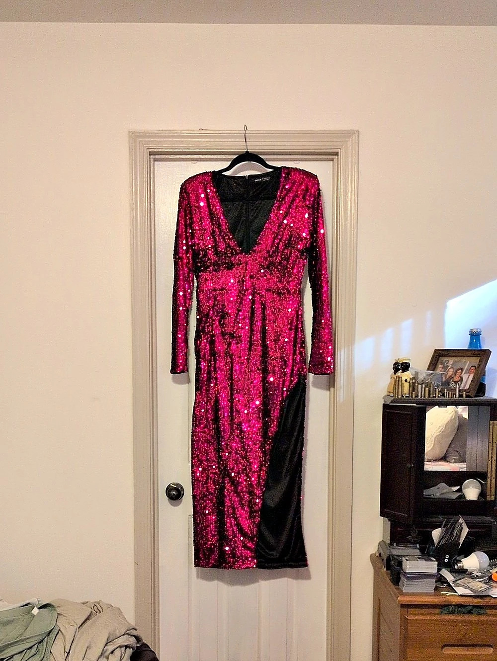 SHEIN Sequin Midi/Maxi Dress Pink & Black Size Large